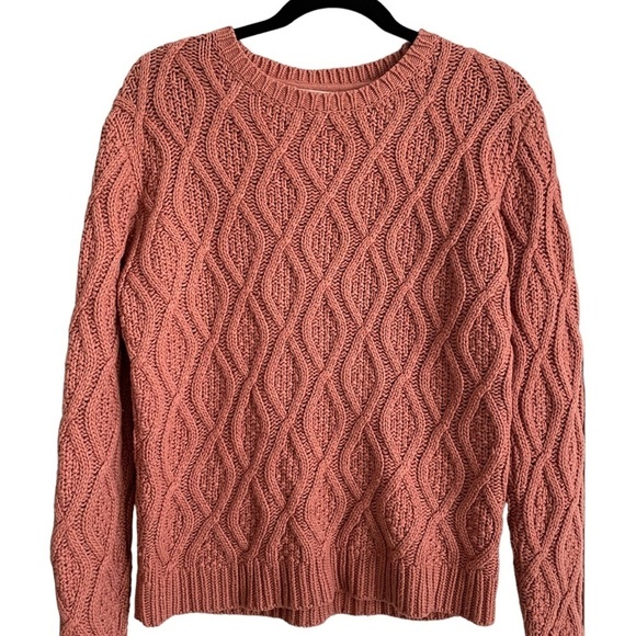 Kaisely Sweaters - Kaisley Cable Knit Wool Blend Crewneck Rose Salmon Color Sweater Size L